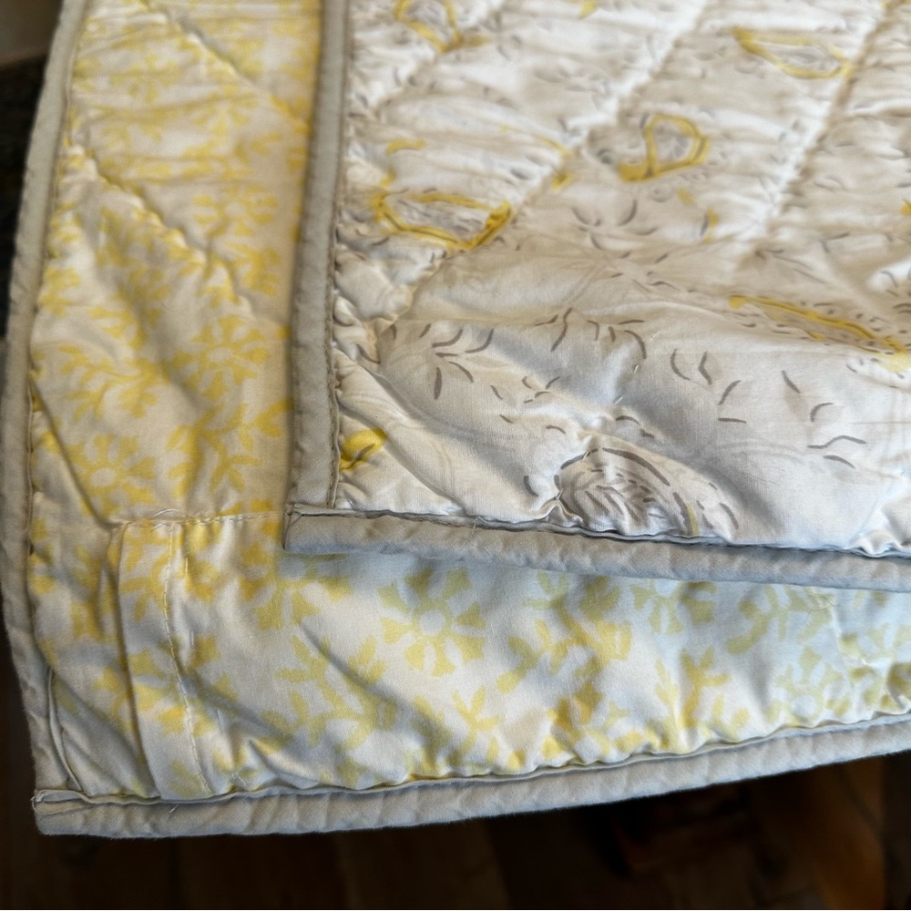 Pottery Barn Kids Lara Paisley Gray Yellow Reversible Toddler Baby Crib Quilt